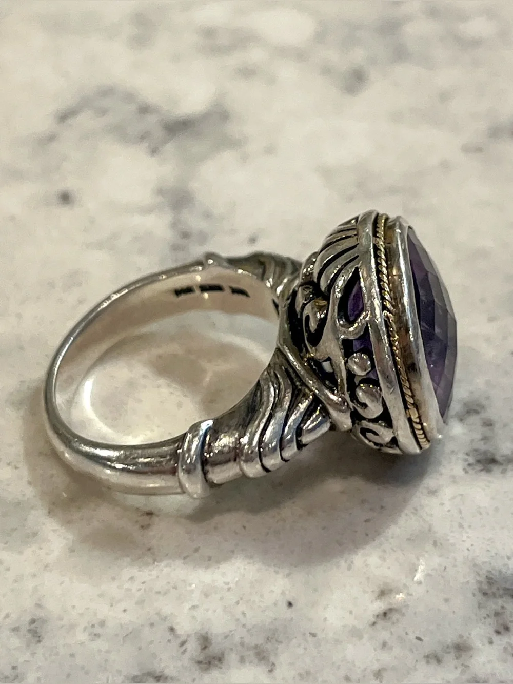 Genuine EFFY Bali Amethyst Ring 925 Sterling Silver W/ 18K Yellow Gold Bezel 🔥 - Picture 5 of 7